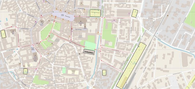 Miniatura della mappa dei parcheggi e dei percorsi per la Cavallerizza
